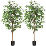 Ficus Benjamina , 120 cm, groot, met natuurhouten stam, kamerplant, kunstboom in pot, voor thuis, kantoor, balkon, decoratie (2 stuks)