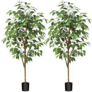 Ficus Benjamina , 120 cm, groot, met natuurhouten stam, kamerplant, kunstboom in pot, voor thuis, kantoor, balkon, decoratie (2 stuks)