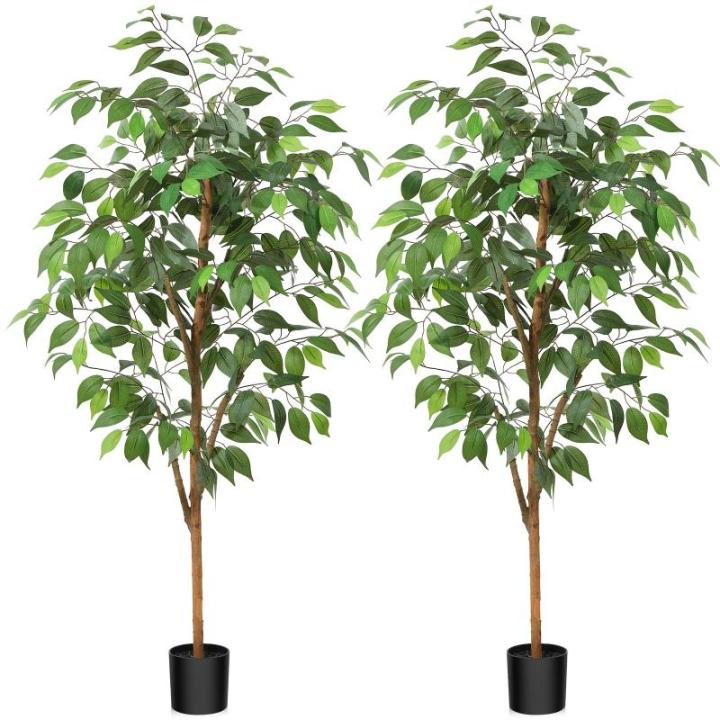 Ficus Benjamina , 120 cm, groot, met natuurhouten stam, kamerplant, kunstboom in pot, voor thuis, kantoor, balkon, decoratie (2 stuks)