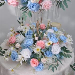 24in Durchmesser Rose Blume Kugeln & Blume Kranz, gefälschte Blumen Rosen Kugeln, künstliche Florale Kugel für Mittelstücke Tische, Party, Valentinstag (Blue Wreath,60cm)