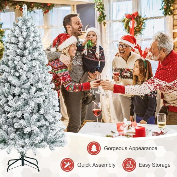 Vija Kunstkerstboom, versierde kerstboom, gevlokte look met standaard, buigbare 995 pvc-takken, moeilijk ontvlambaar, opvouwbare kerstboom, dennenboom, 180 cm