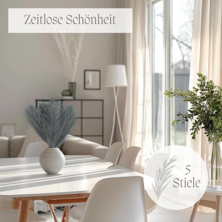 Kunstpampasgras, klein, kleur grijs, 5 stelen, 55 cm lengte, kunstmatig pampasgras, woonkamer, droogbloemen voor slaapkamer, bruiloft, boho-decoratie