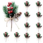 Kunstbessen, 10 stuks decoratieve takken met bessen, kerstbessen, bessenprikkers, hulstbessentakken, kerstbessenstelen, voor kerstboom, krans, arrangement, woondecoratie, rood