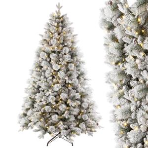 Künstlicher Weihnachtsbaum Tannenbaum mit Beleuchtung, LED Christbaum, Schnee PE+PVC mit 1100 Spitzen und 360 Warm LED, 235 cm mit Metallstand 8 Lichtmodi Weihnachtsdekoration Ges