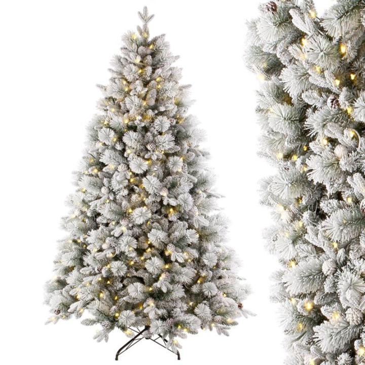 Künstlicher Weihnachtsbaum Tannenbaum mit Beleuchtung, LED Christbaum, Schnee PE+PVC mit 1100 Spitzen und 360 Warm LED, 235 cm mit Metallstand 8 Lichtmodi Weihnachtsdekoration Ges