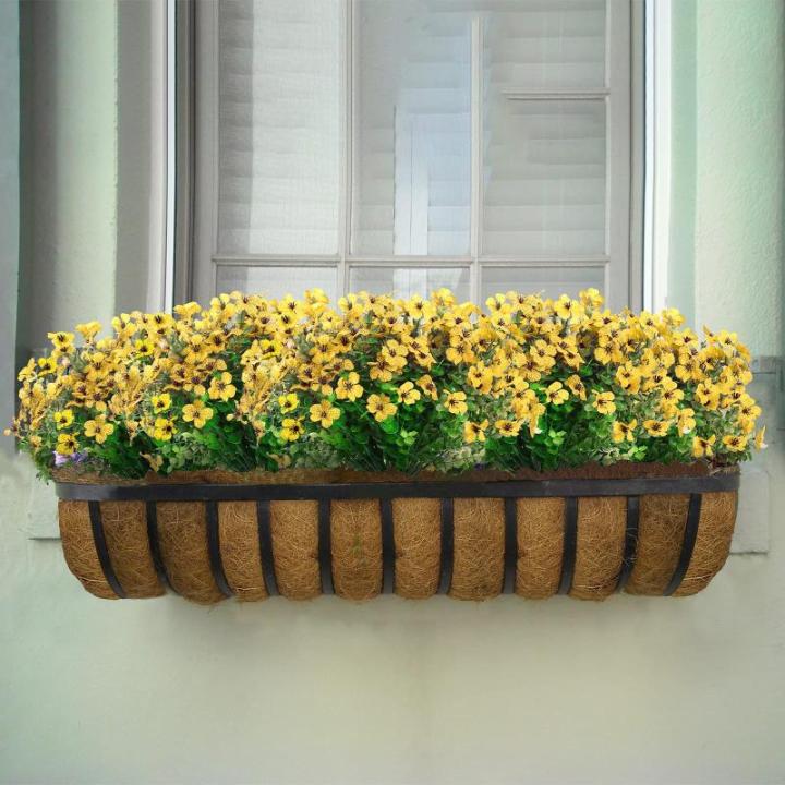 Kunstbloemen, 8 bundels buiten, uv-bestendig, namaakbloemen, vervaagt niet, groene kunstplant, tuin, veranda, raam, box, kantoor, struiken, decoreren (geel)