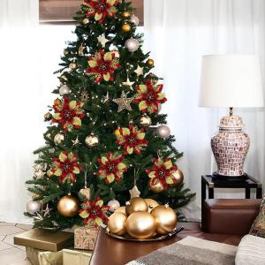 Künstliche Weihnachtsblumen, 24 Stück, Weihnachtsbaum-Blumen mit Clips, Weihnachtsbaumschmuck, künstliche Blumenornamente für Winter, Hochzeit, Party, Kranz, Dekoration (rot + 