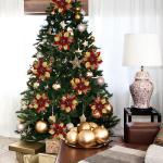 Künstliche Weihnachtsblumen, 24 Stück, Weihnachtsbaum-Blumen mit Clips, Weihnachtsbaumschmuck, künstliche Blumenornamente für Winter, Hochzeit, Party, Kranz, Dekoration (rot + 
