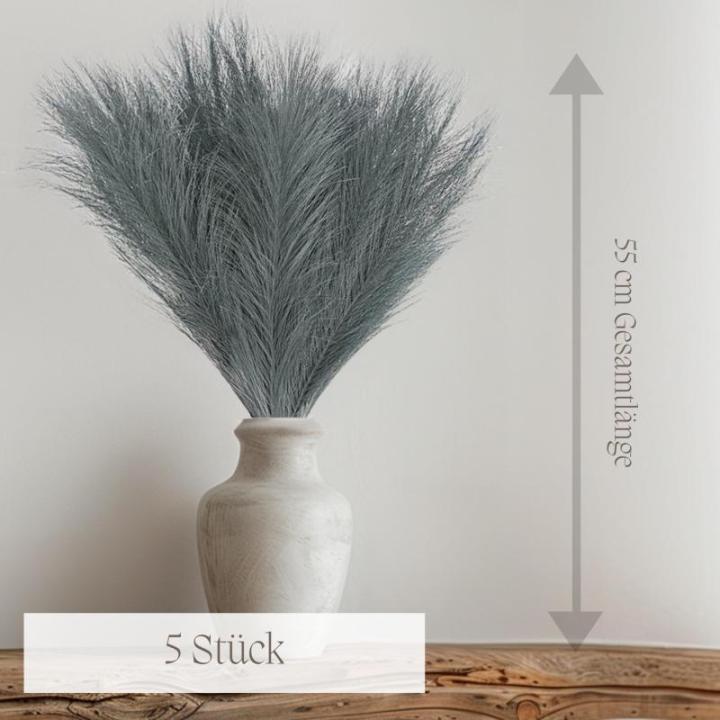 Kunstpampasgras, klein, kleur grijs, 5 stelen, 55 cm lengte, kunstmatig pampasgras, woonkamer, droogbloemen voor slaapkamer, bruiloft, boho-decoratie