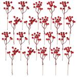 Kunstrode bessen voor kerstboom, decoratie, hulstbessen, takken, decoraties voor Kerstmis, thuis, hulstbessen voor handwerk, winter, vakantie, bruiloft, decoratie, 20 stuks