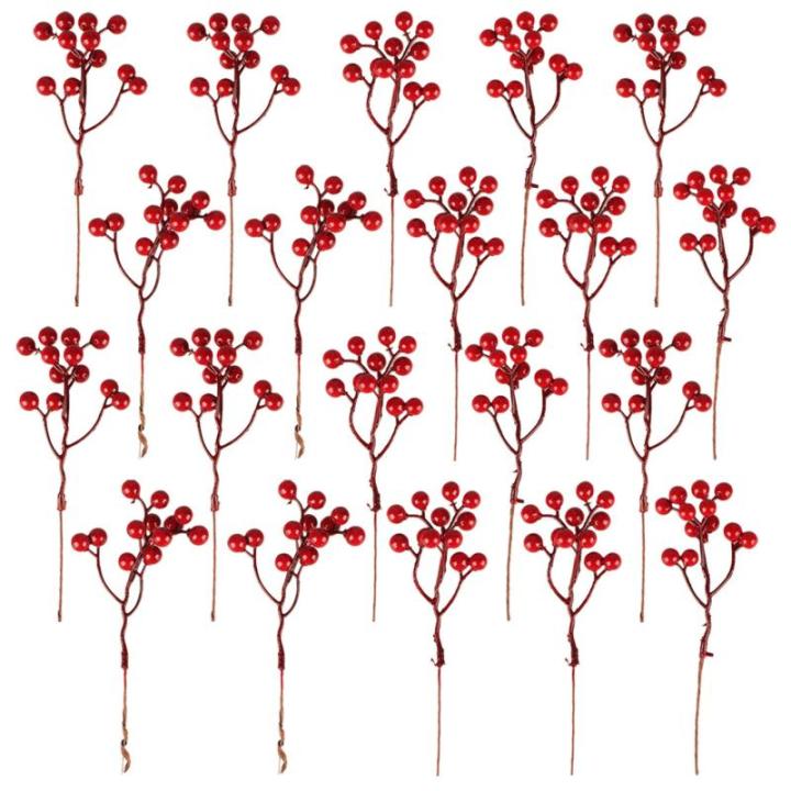 Kunstrode bessen voor kerstboom, decoratie, hulstbessen, takken, decoraties voor Kerstmis, thuis, hulstbessen voor handwerk, winter, vakantie, bruiloft, decoratie, 20 stuks