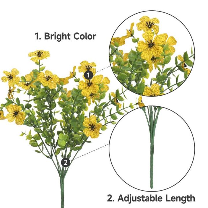 Kunstbloemen, 8 bundels buiten, uv-bestendig, namaakbloemen, vervaagt niet, groene kunstplant, tuin, veranda, raam, box, kantoor, struiken, decoreren (geel)