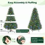 Kunstkerstboom met verlichting, 150 cm, kunstkerstboom met 250 warmwitte en meerkleurige ledlampen, 8 lichtmodi, 642 PE- en pvc-takpunten, opvouwbare metalen standaard
