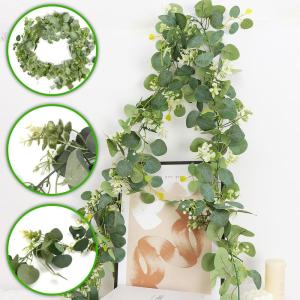 Eucalyptus slinger, 2 stuks, 1,8 m, gecodeerde eucalyptus, decoratieve kunstplant, kunstmatige slingers, eucalyptus met kabelbinders voor bruiloften, feesten, eettafels, schoorstee