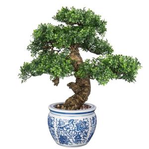 Kunstbonsai Natuurgetrouwe kunstplant als echte kunstmatige bonsaiboom met keramische pot voor badkamer, kantoor, vensterbank, decoratie, hoogte 43 cm
