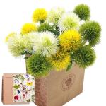 15 stuks kunstmatige paardenbloem, , plantenboeket met 1 vaas, kraftpapieren zak, plastic struikenborstels, plant nepgras voor binnen en buiten (wit, geel, groen)
