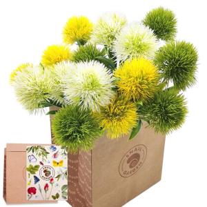 15 stuks kunstmatige paardenbloem, , plantenboeket met 1 vaas, kraftpapieren zak, plastic struikenborstels, plant nepgras voor binnen en buiten (wit, geel, groen)