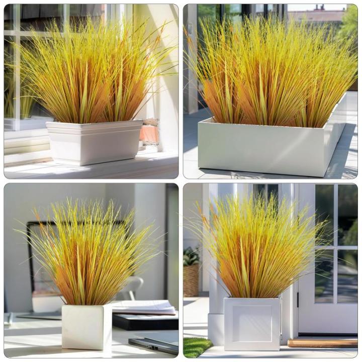 , verpakking van 8 stuks zoals echt kunstgras, kunstbossen, tarwegras, groen, outdoor, uv-bestendig, kunstgras voor thuis en tuin (16, geel oranje)