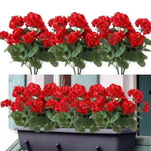 , 6 bundels voor binnen en buiten, , decoratie, , uv-bestendig, geraniumstruik voor hangende tuin, veranda, raam, box, decoratie, rood