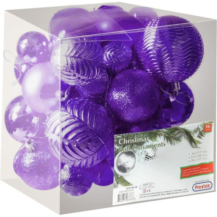 paarse kerstbalornamenten voor kerstversiering - 36 stuks kerstboom onbreekbare ornamenten met ophanglus voor vakantie- en feestdecoratie (combo van 6 stijlen in 3 maten)