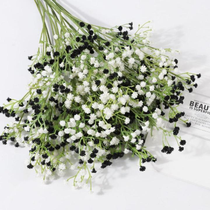 Gypsophila-, 10 stuks Gypsophila-planten, voor bruiloft, bruidsboeket, thuis, knutselen en decoratie (zwart en wit)
