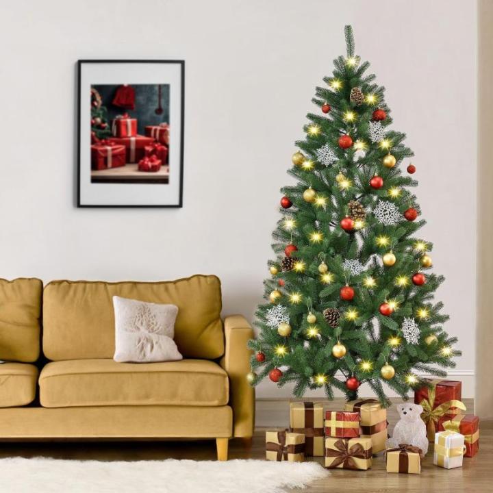 Kunstkerstboom, 180 cm, boom met ledverlichting en standaard, realistische kerstboom voor binnen, kunstkerstboom