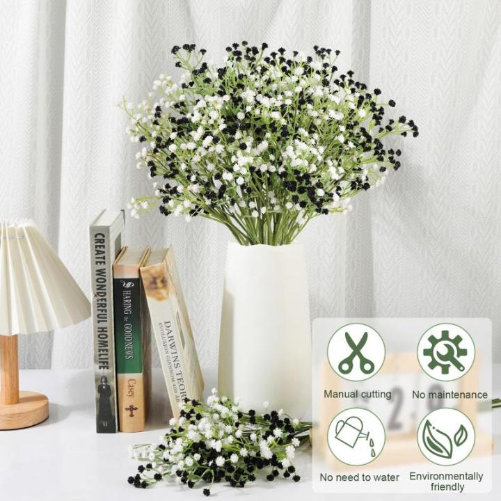 Gypsophila-, 10 stuks Gypsophila-planten, voor bruiloft, bruidsboeket, thuis, knutselen en decoratie (zwart en wit)