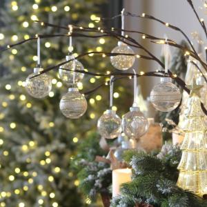 Onbreekbare doorzichtige plastic van 60 mm met glitterschilderij, transparant, doorzichtige kristallen , kerstboomdecoraties (30 stuks, champagne)