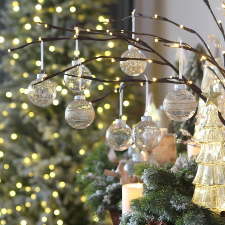 Onbreekbare doorzichtige plastic van 60 mm met glitterschilderij, transparant, doorzichtige kristallen , kerstboomdecoraties (30 stuks, champagne)