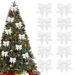 10 stuks witte strikken kerstmis glitter kerstboom strikken kerstboomversiering voor familiefeesten feestdecoratie voor Kerstmis vakantie bruiloft feesten