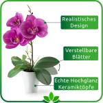 in pot (35 cm), set van 3 kunstorchideeën, kunstmatig afgestemde arrangement in hoogglans-keramische potten, decoratieve bloemen, kunstorchideeën (wit-rosé)