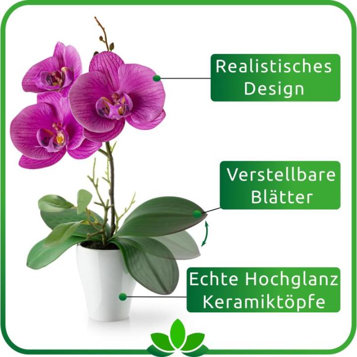 in pot (35 cm), set van 3 kunstorchideeën, kunstmatig afgestemde arrangement in hoogglans-keramische potten, decoratieve bloemen, kunstorchideeën (wit-rosé)