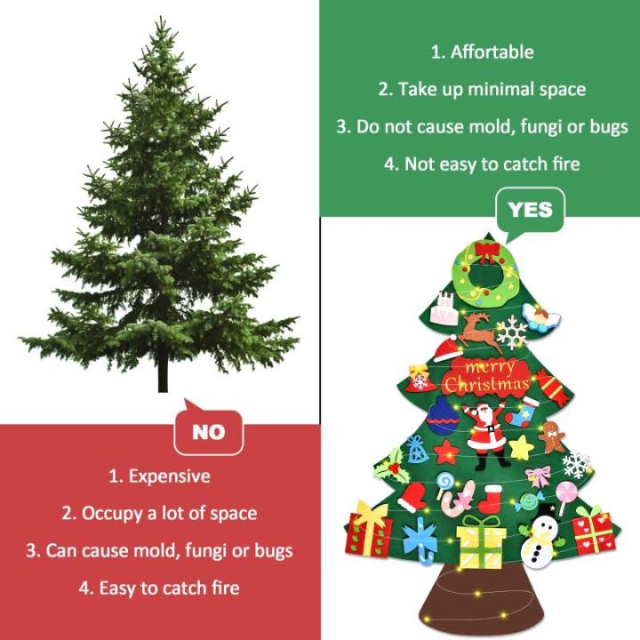 Vilten kerstboom voor kinderen, 3.3FT DIY muur opknoping kerstboom set, kinderen vilten kerstboom met 30 ornamenten en 5 m licht touw, ideaal voor thuis deur raam decoratie