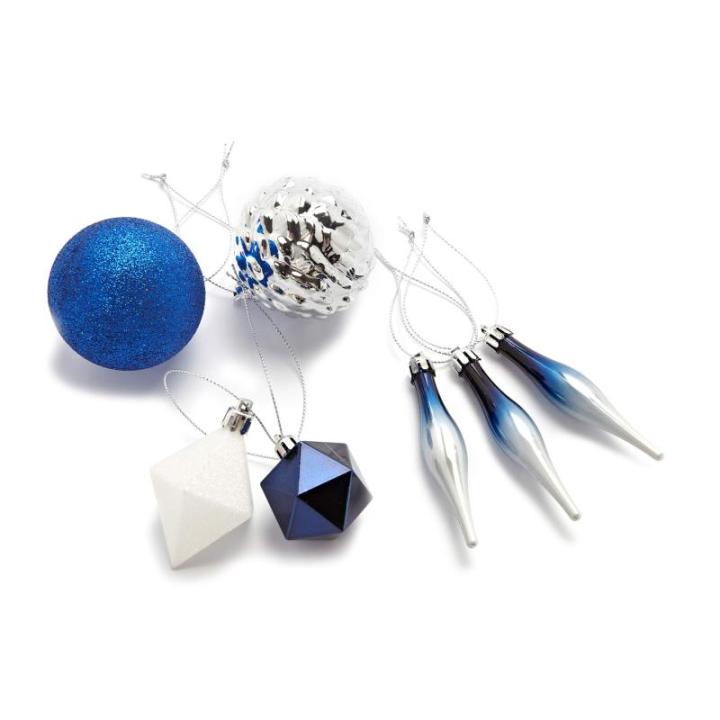 Set van 29 - kerstversiering blauw zilver wit om op te hangen - kunststof kerstboomversiering