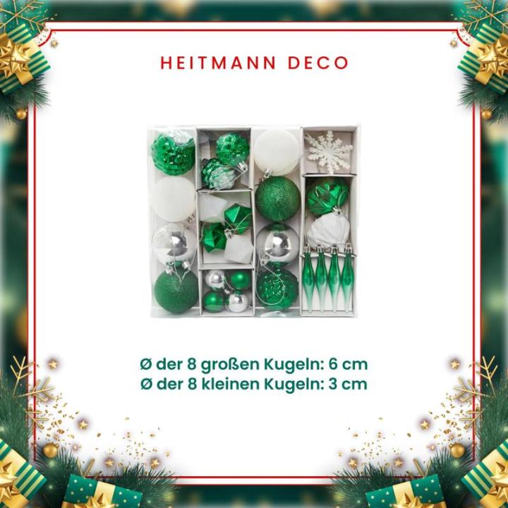 Set van 29 - kerstversiering groen zilver wit om op te hangen - kunststof kerstboomversiering