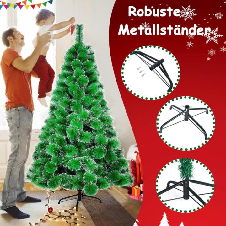 Kunstkerstboom, 150 cm, groene dennennaalden met sneeuweffect, kerstboom met 150 takken, snel op te bouwen klapsysteem, metalen standaard, kerstdecoratie
