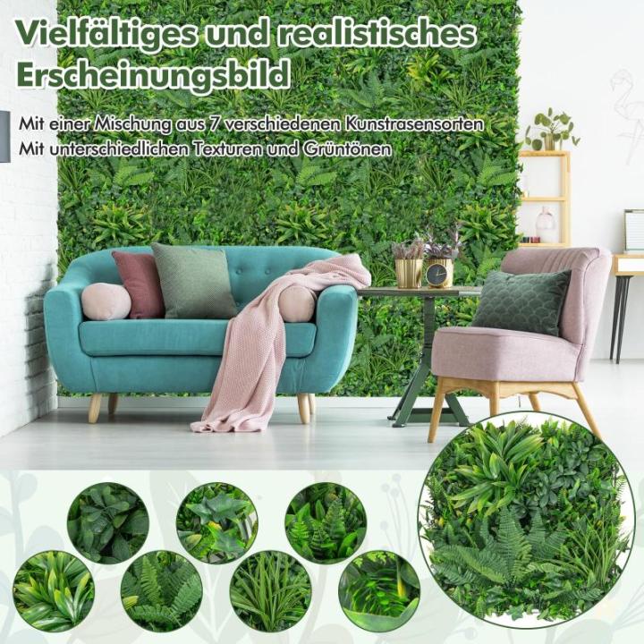 4 stuks kunstheggen, plantenwand, 50 x 50 cm, panelen met veelzijdige bladeren, gesimuleerd gazon, kunstplant, wandplant voor muur, balkon, tuin, groen