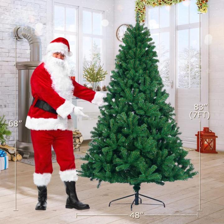 7 Fuß künstlicher Weihnachtsbaum unbeleuchtet, künstlicher Weihnachtsbaum mit Scharnier, 1100 Zweigspitzen und faltbarem Metallständer, Weihnachtsweihnachtsbaum für Zuhause, B