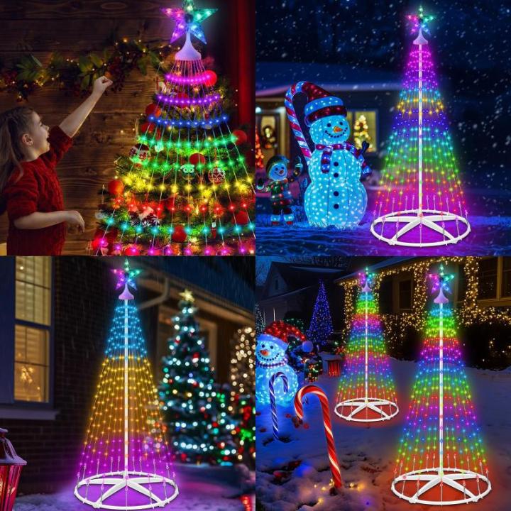 USB-kerstboom, metaal, grote kegelvorm, 250 leds, lichtboom met app, meerdere verlichtingsmodi, doe-het-zelf, muzieksynchronisatie, waterdicht, kerstverlichting, buitenlichtketting