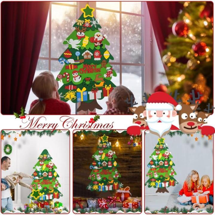 Vilten kerstboom, 10 m, doe-het-zelf vilten kerstboomset voor kinderen, kerstdecoratie, hangende decoratie met afneembare hangende ornamenten, vilten kerstboom voor thuis/deur/muur