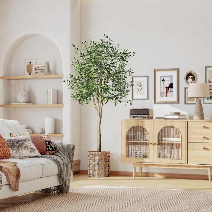 Kunstmatige olijfboom, 180 cm, kunstplant, grote olijfboom, kunstboom, ziet eruit als echt voor woonkamer, slaapkamer, kantoor, decoratie