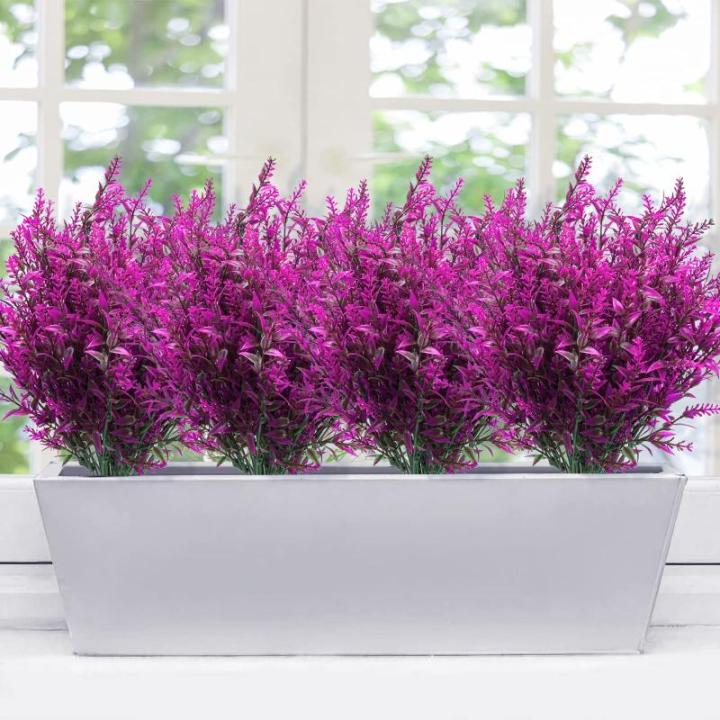 12 bundels kunstlavendel struiken, voor buiten, balkonplanten, weerbestendige uv-bestendige plastic bloemen voor outdoor, binnen, balkon, tuin, balkonbakken, fuchsia