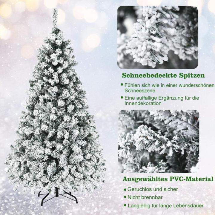 Kunstkerstboom met sneeuw en warmwitte ledverlichting, dennenboom met metalen standaard, pvc-naalden, kunstboom, klapsysteem, 180 cm