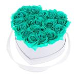 Rozenbox hart, 18 rozen, stabiele bloemenbox, wit, 10 jaar houdbaar, cadeau-idee, decoratieve bloemenbox, turquoise