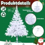 Kunstkerstboom, 150 cm, wit, pvc, kerstdecoratie, snel opgebouwd, klapsysteem, moeilijk ontvlambaar voor thuis, kantoor, winkel, incl. metalen standaard