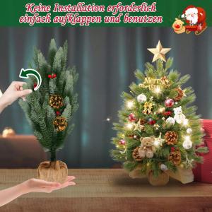 Mini-kerstboom met warmwitte verlichting, led, kleine kerstboom, kunstmatig versierd, voor kerstdecoratie, 60 cm, tafel, kerstboom, typre C-Pure PE kerstboom