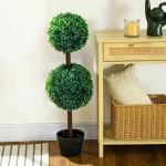 , set van 2 buxusboom, 90 cm kunstplant met dubbele bal, uv-bestendige kamerplant, kunstboom, plantendecoratie voor binnen en buiten, groen