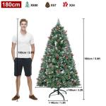 Kunstkerstboom, 180 cm met 800 pvc-punten, 37 dennenappels en 24 rode vruchten, Ø 110 cm, kunstkerstboom van moeilijk ontvlambaar, met sneeuweffect en metalen standaard