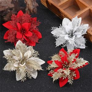 24 Stück Weihnachtsblumen für Weihnachtsbaumdeko, Weihnachten Funkeln Weihnachtsstern Blumen mit Clips für Hochzeit Weihnachtsbaum Neujahr Ornamente (Violett,9 cm)