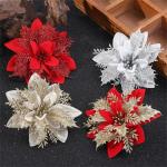 24 Stück Weihnachtsblumen für Weihnachtsbaumdeko, Weihnachten Funkeln Weihnachtsstern Blumen mit Clips für Hochzeit Weihnachtsbaum Neujahr Ornamente (Schwarz,9 cm)
